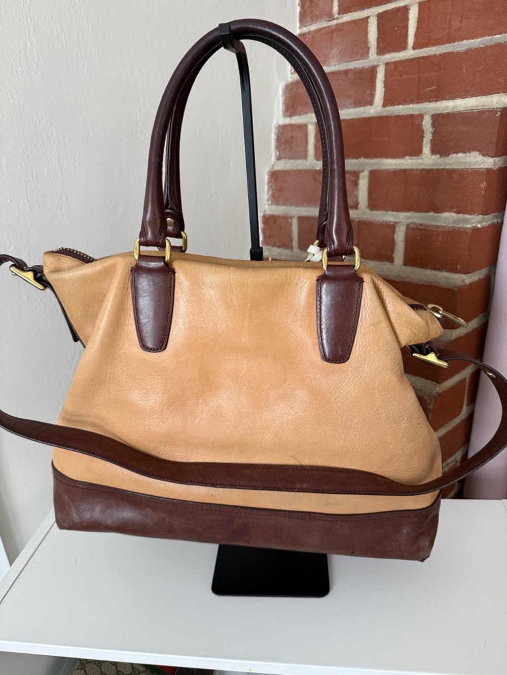 Coach Legacy Leather Satchel Colorblock Tan Cream Brown Tassel Shoulder Bag - Picture 4 of 7